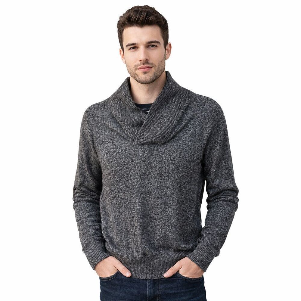 Banana Republic Sweater Mens Small Gray Shawl Collar Knit Cotton Wool Pullover